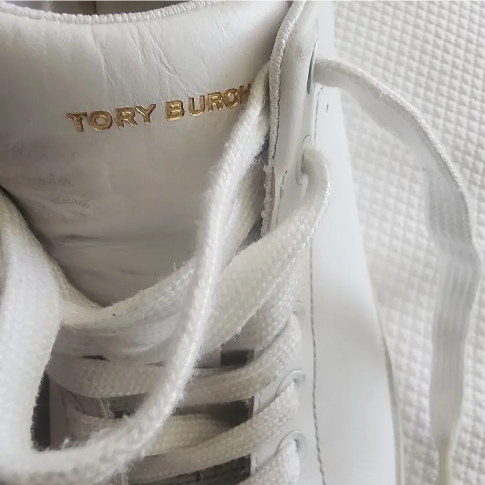 Tory Burch White Leather Sneakers with Low-Top Design some scratch